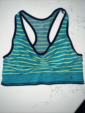 Kismet Teal & Lime Striped Racerback Sports Bra